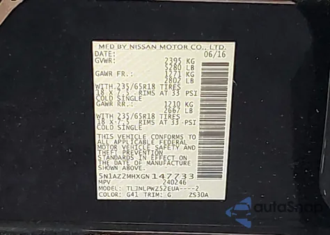 2016 Nissan Murano Platinum/S/Sl/Sv from USA, damaged, VIN 5N1AZ2MHXGN147733